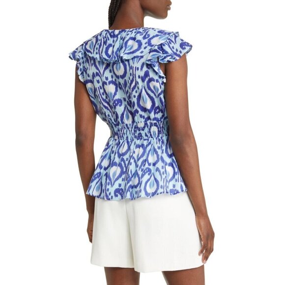 Banjanan Susie Print Ruffle Sleeve Blouse Ikat Bosphorus Womens Size Large - Picture 3 of 8